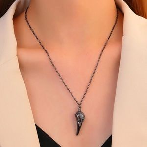 💀 Awesome Raven Crow Bird Skull Engraved Design Gun Black Necklace ☠️